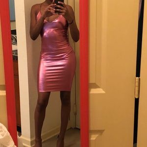 Pink fitted cross back midi dress